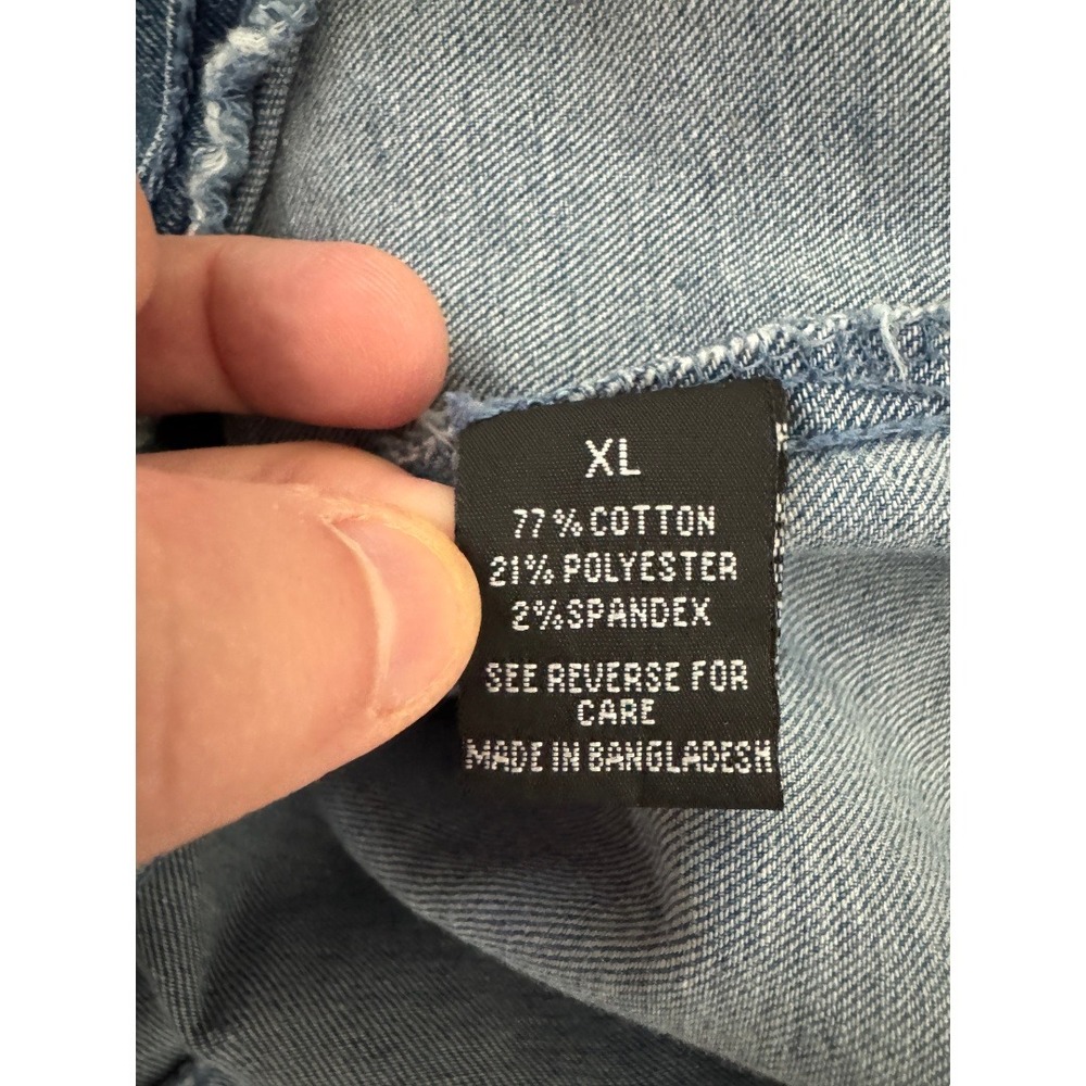 Baccini Denim Jacket Women XL Blue Ruffle Cuff Peplum Hem Button Front Jean Coat - Picture 10 of 11